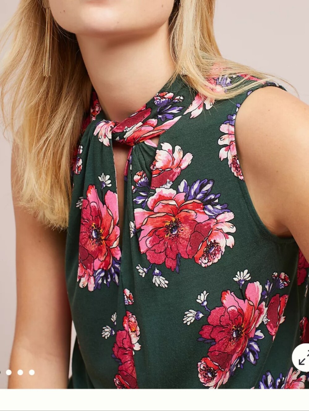 ANTHROPOLOGIE VANESSA VIRGINIA TWISTED HIGH NECK FLORAL TANK L